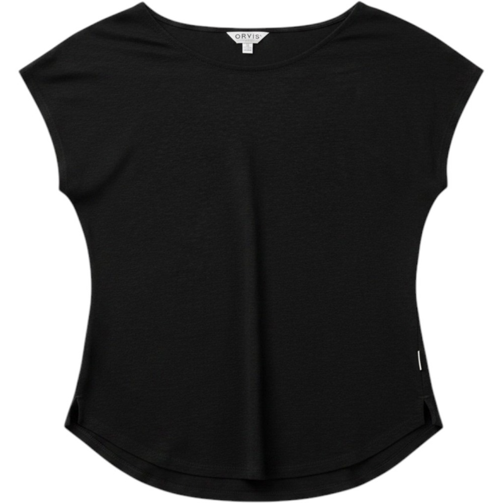 Orvis Womens Black Linen Blend Cap Sleeve Boat Neck Top Size Small S/CH